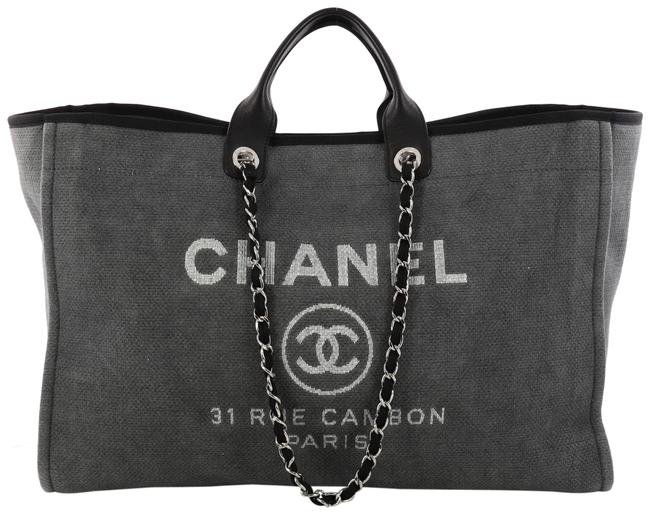 Chanel Deauville XL Chain Gray Canvas Tote