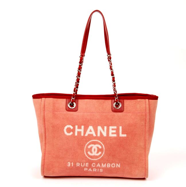 Chanel Deauville Bag Denim Large Red 6033 Canvas Tote