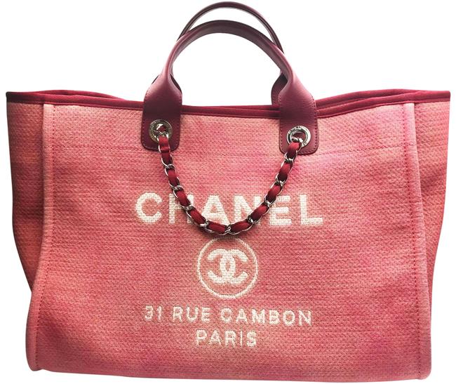 Chanel Deauville Bag Denim Large Red Canvas Tote