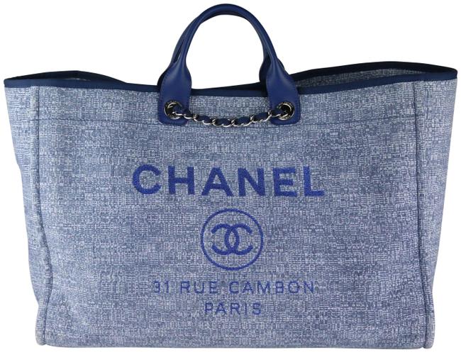 Chanel Deauville Extra Large Blue Tweed Tote