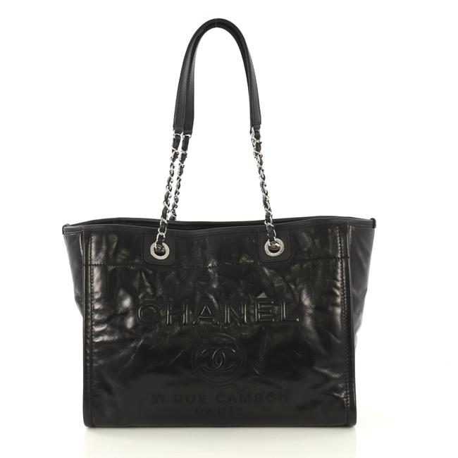 Chanel Deauville Glazed Calfskin Small Black Leather Tote