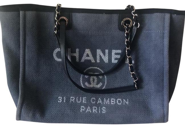 Chanel Deauville Grand Shopping Dark Blue Canvas Tote