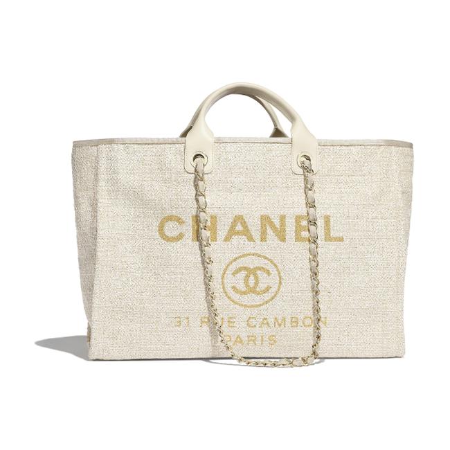 Chanel Deauville IvoryGold CanvasLambskin Tote