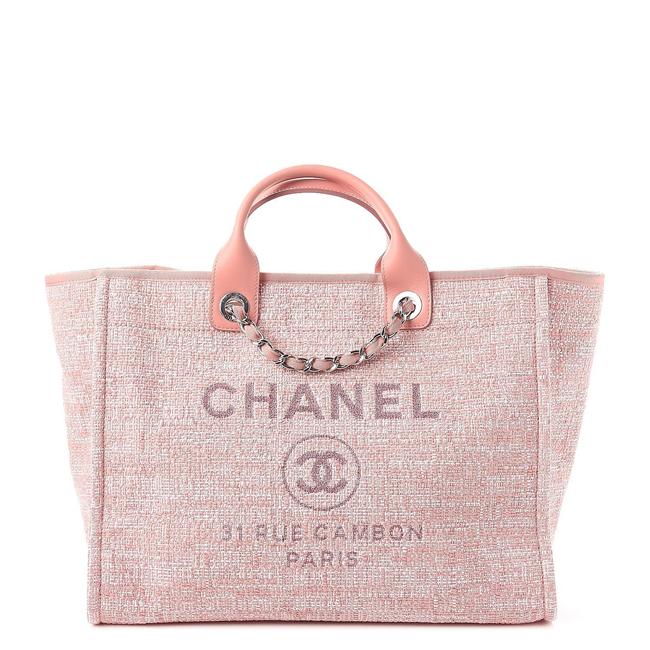 Chanel Deauville Large 18c Pink Canvas Tote