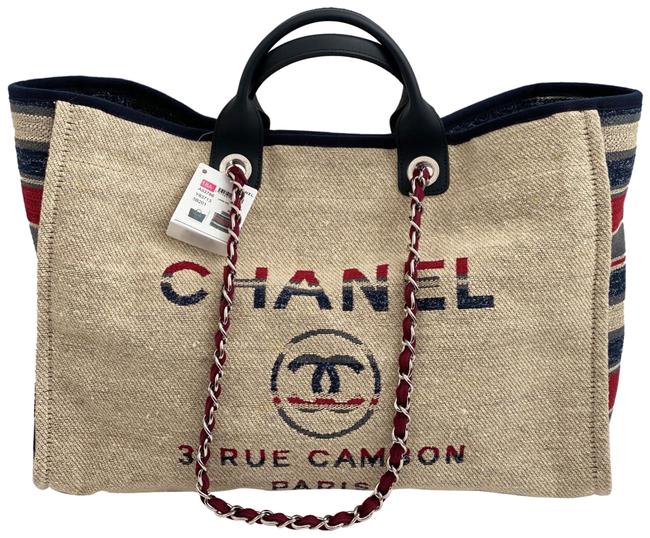 Chanel Deauville Large BeigeMulti Canvas Tote