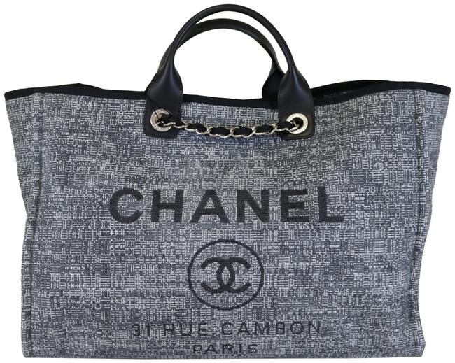 Chanel Deauville Large Charcoal Tweed Tote