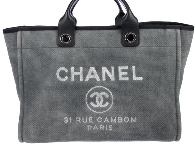 Chanel Deauville Large Grey CanvasLeather Tote