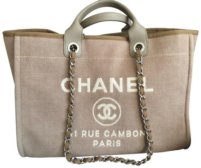 Chanel Deauville Large In EcruBrown Canvas Tote