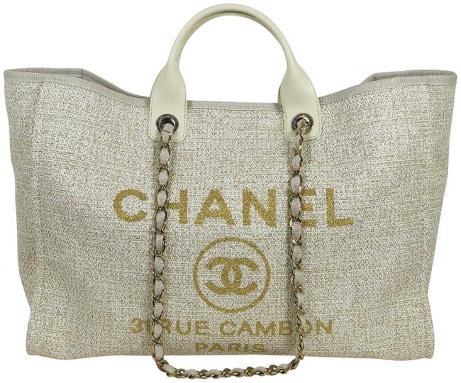 Chanel Deauville Large Ivory Treated Canvas Tote