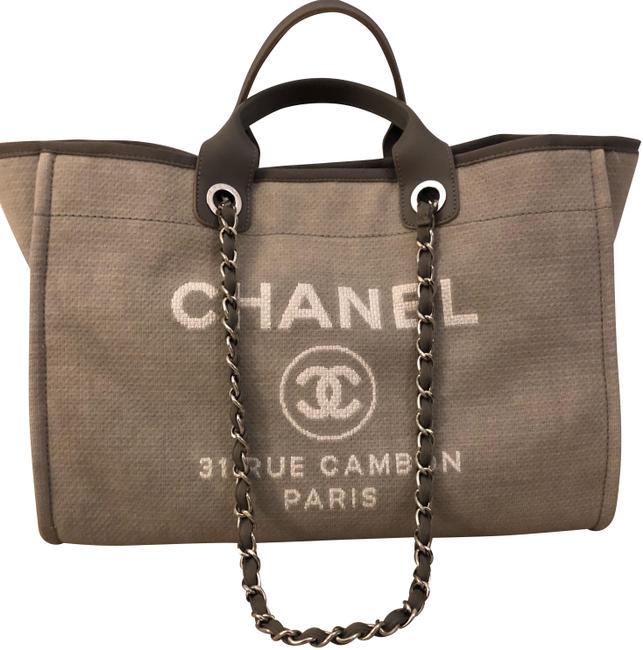 Chanel Deauville Large Light Grey Canvas Tote