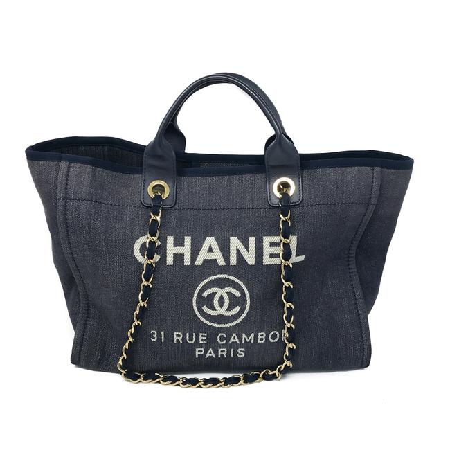Chanel Deauville Large Navy Blue Denim Tote
