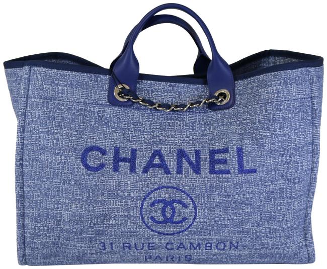 Chanel Deauville Large Navy Tweed Tote
