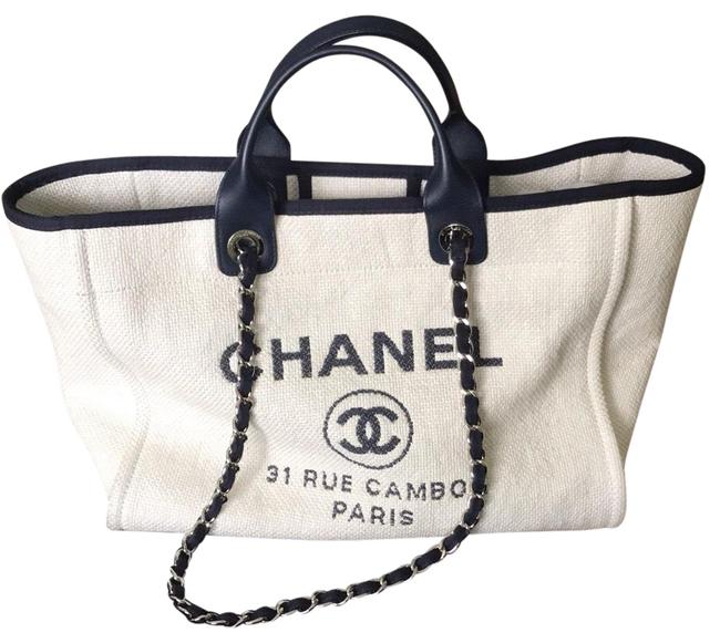 Chanel Deauville Large NavyIvory Canvas Tote