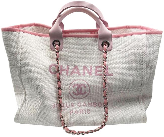 Chanel Deauville Bag Large Pink Straw Leather Tote