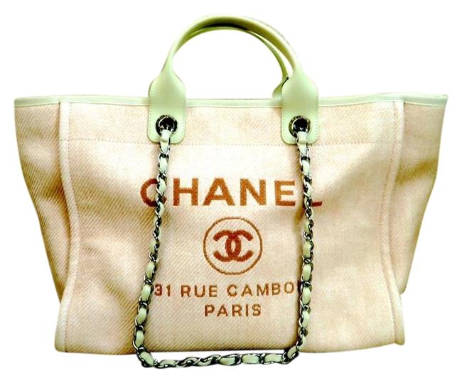 Chanel Deauville Large Yellow Pink Canvas Tote