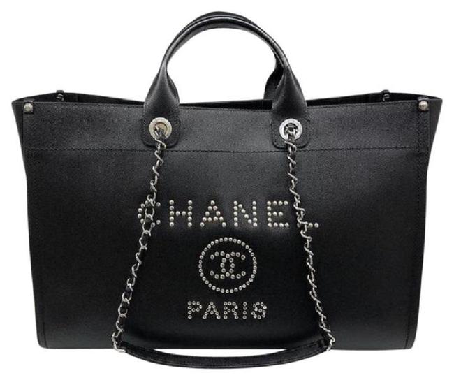 Chanel Deauville Largest 18p Shopper Greater Black Leather Tote