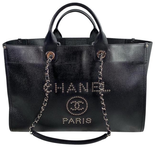 Chanel Deauville Limited Edition Studded Black Leather Tote