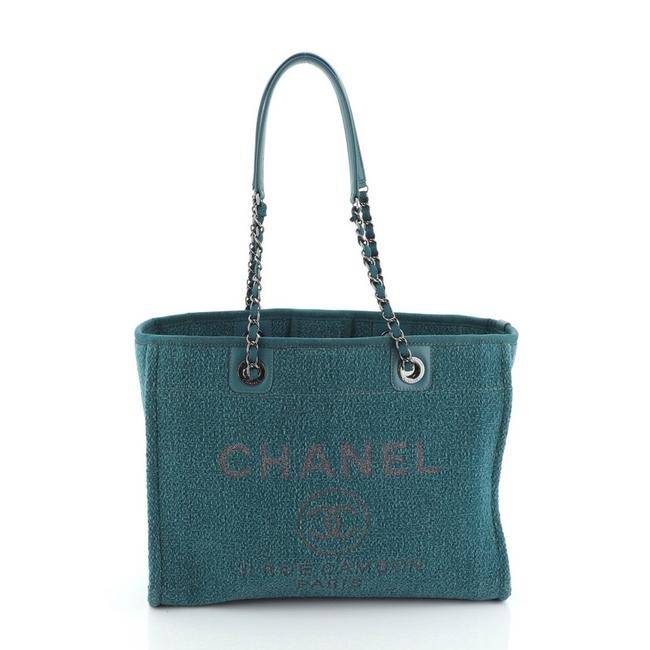 Chanel Deauville Lurex Boucle Small Green Textile Tote
