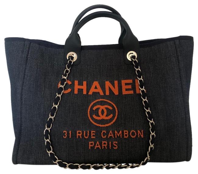 Chanel Deauville Medium 30cm Blue  Orange Canvas Tote