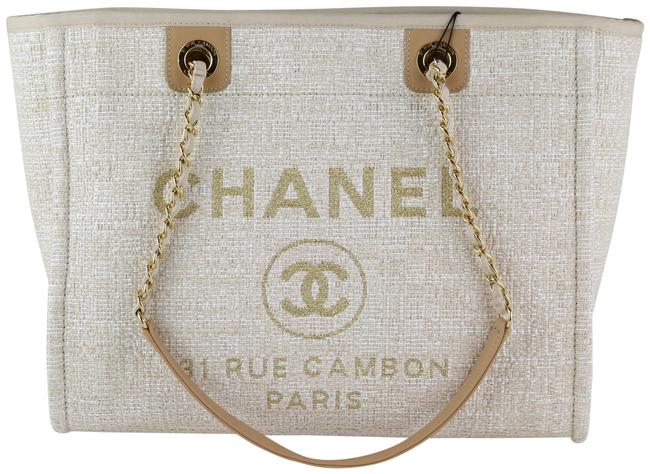 Chanel Deauville Medium Beige Tweed Tote