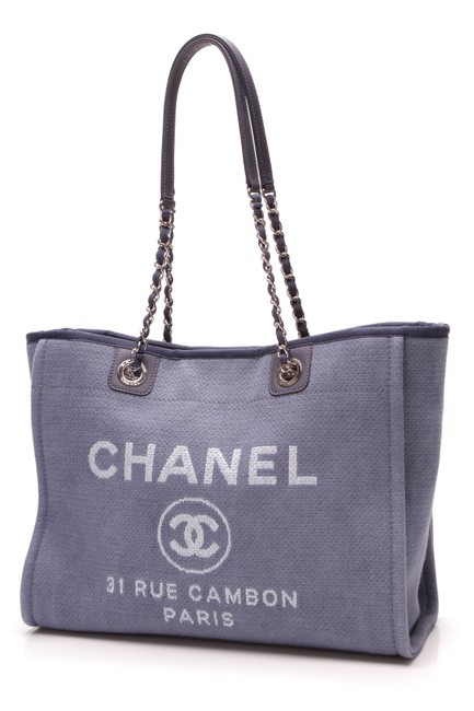 Chanel Deauville Bag Medium Blue Canvas Tote