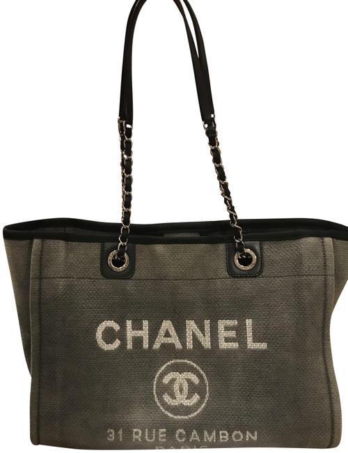 Chanel Deauville Medium Grey Cloth and Leather Tote