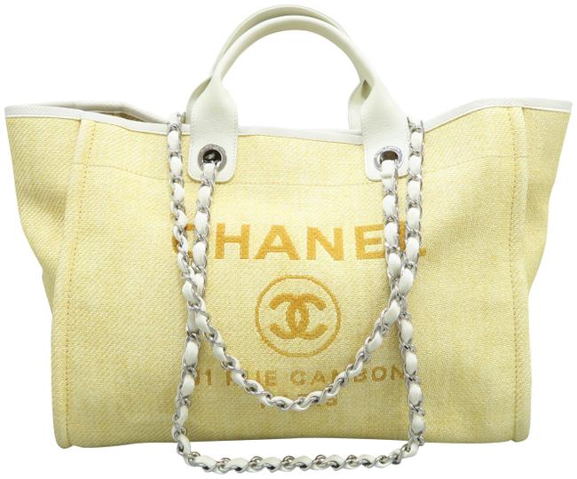 Chanel Deauville Medium Lightyellow Canvas Tote