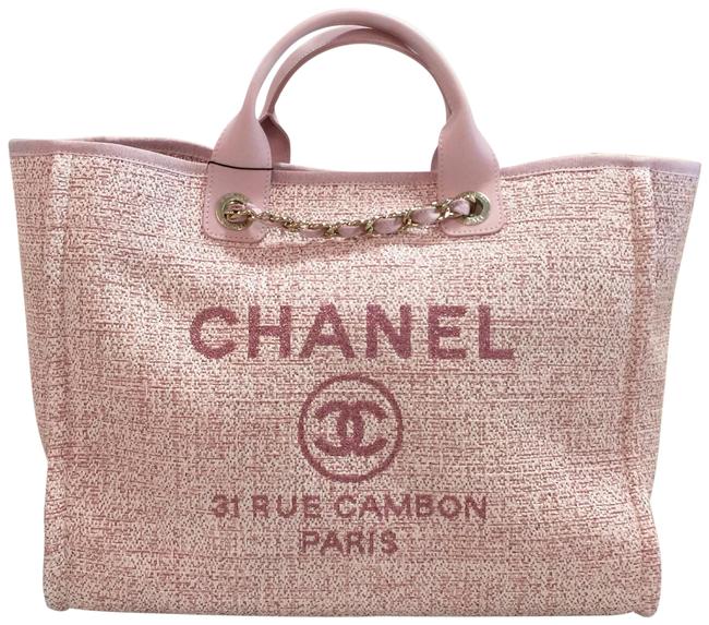 Chanel Deauville Medium Pink Tweed Canvas Tote