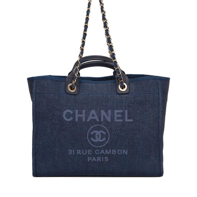 Chanel Shopping Bag Deauville Navy Large Blue Canvas Tote