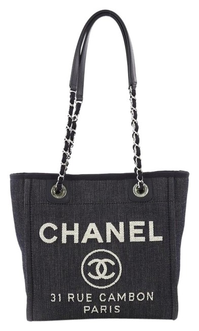 Chanel Deauville North South Chain Small Blue Denim Tote