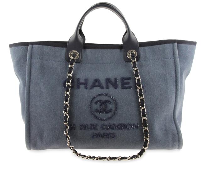 Chanel Deauville Sequin Large Blue Canvas Tote