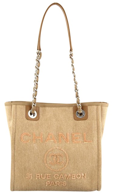 Chanel Deauville Sequins Mini Beige Canvas Tote
