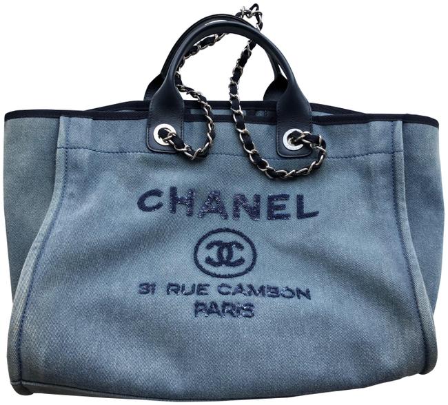 Chanel Deauville Shopper In Blue Canvas Tote