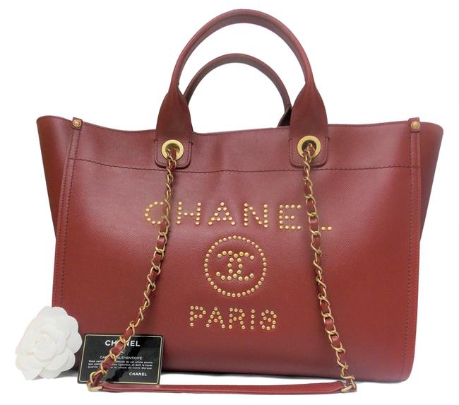 Chanel Deauville Shopping Burgundy Leather Tote