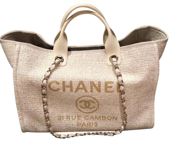 Chanel Deauville Shopping Ivory Fabric Tote