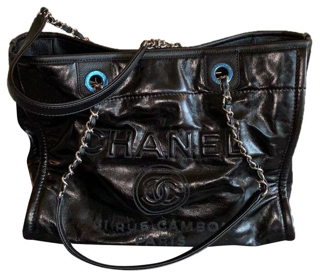 Chanel Deauville Small Black Calfskin Leather Tote