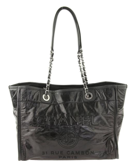Chanel Deauville Small Black Leather Tote