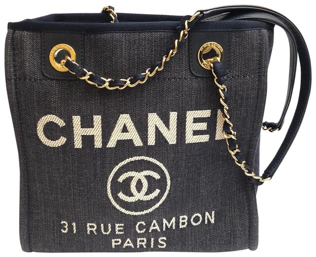 Chanel Deauville Small Navy Blue Jeans Canvas Tote