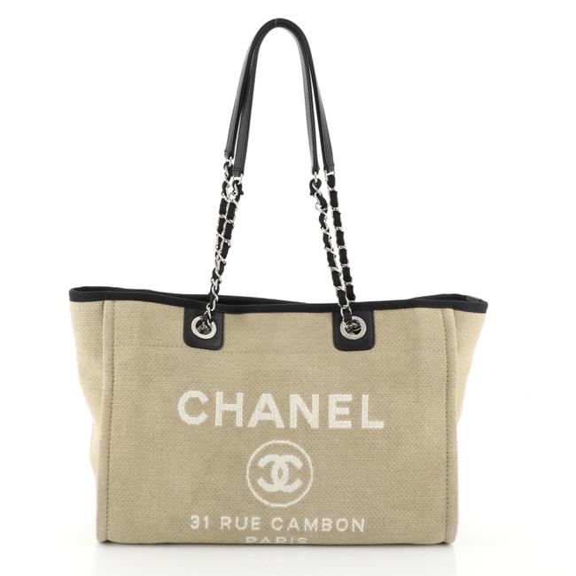 Chanel Deauville Small Neutral Canvas Tote