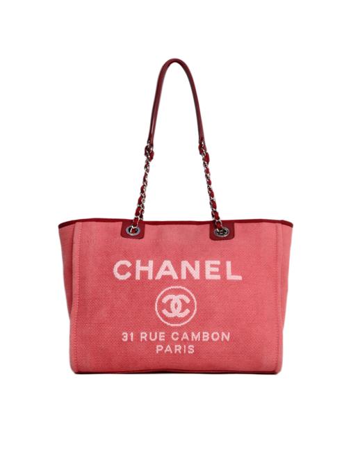 Chanel Deauville Small Red Canvas Tote