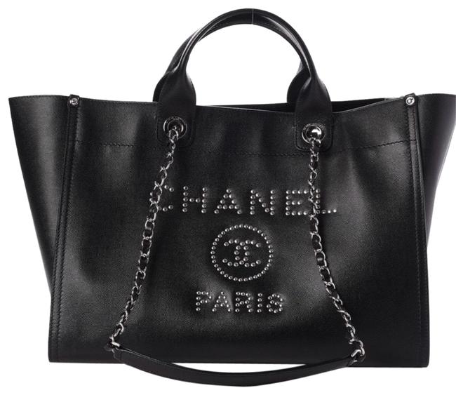 Chanel Deauville Studded Medium Black Leather Tote
