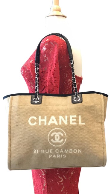 Chanel Deauville Bag Tan and Black Denim 7062 Brown Canvas Tote