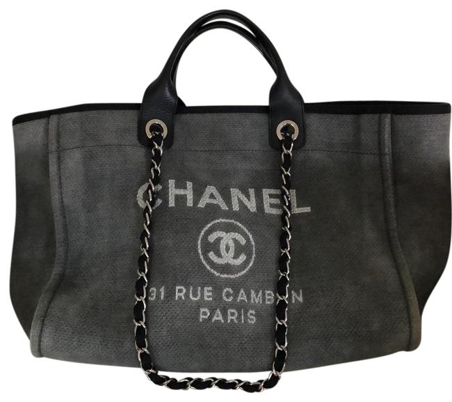 Chanel Deauville White and Black Grey Canvas Tote