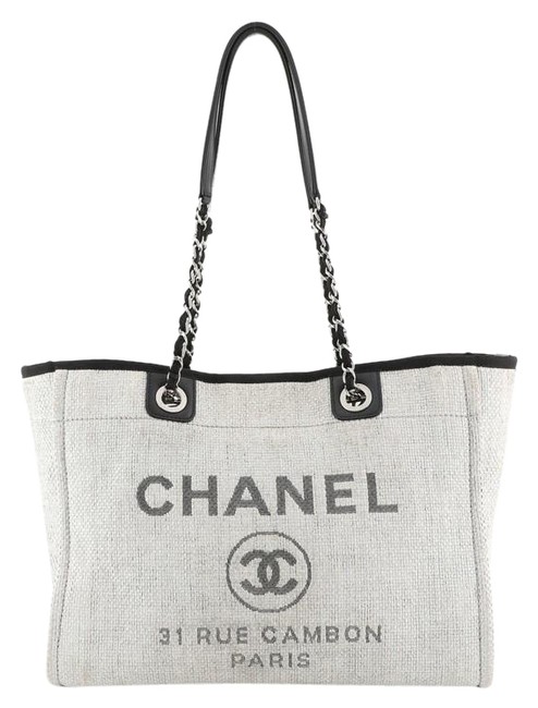 Chanel Diana Deauville Small Gray Raffia Tote