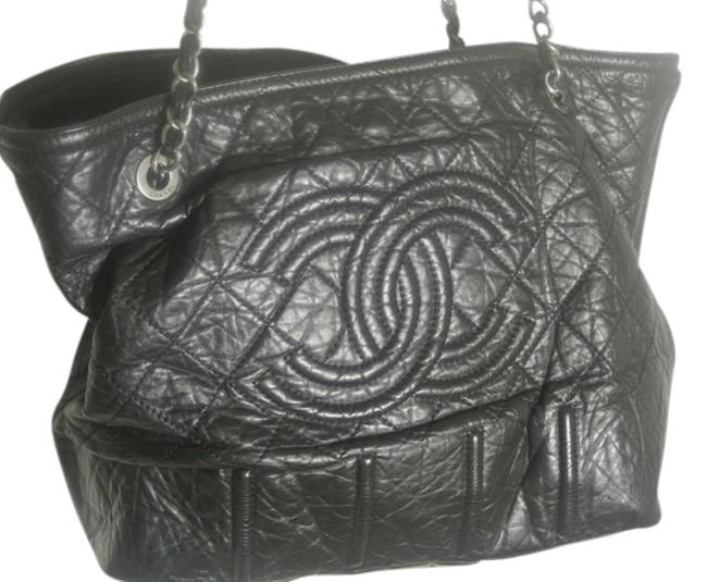 Chanel Bag Distressed Calfskin Moscow Large Black Leather Tote