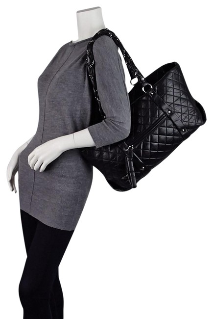 Chanel XL Distressed Lady Braid Black Calfskin Leather Tote