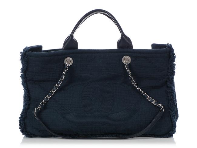 Chanel Double Faced Fabric Navy Blue Canvas Tote