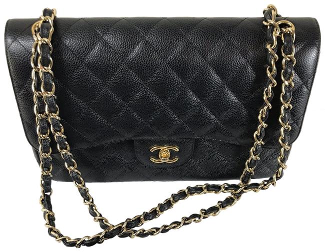 Chanel Double Flap Caviar Jumbo Black Leather Tote