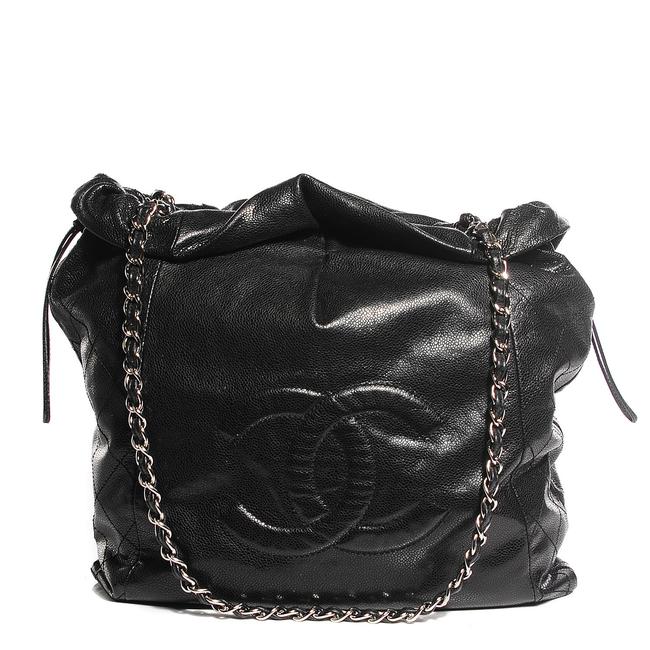 Chanel Drawstring Timeless Black Caviar Leather Tote