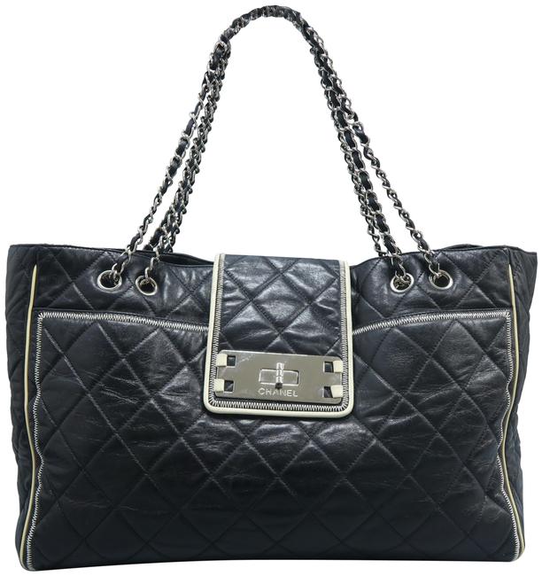 Chanel Shoulder Bag East West W Large EW Black Calfskin Leather Tote